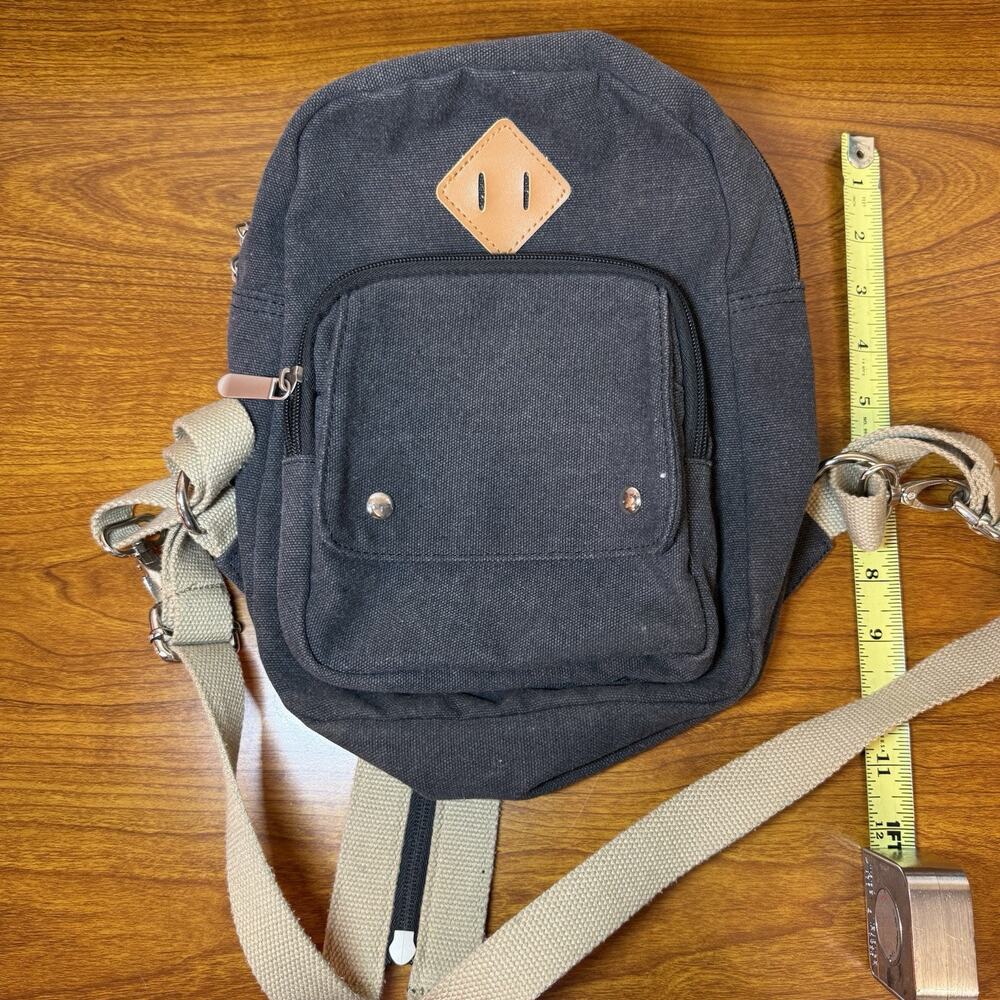 Cute Backpack / Purse - Canvas Mini Backpack Shoulder Bag Gray Zippers